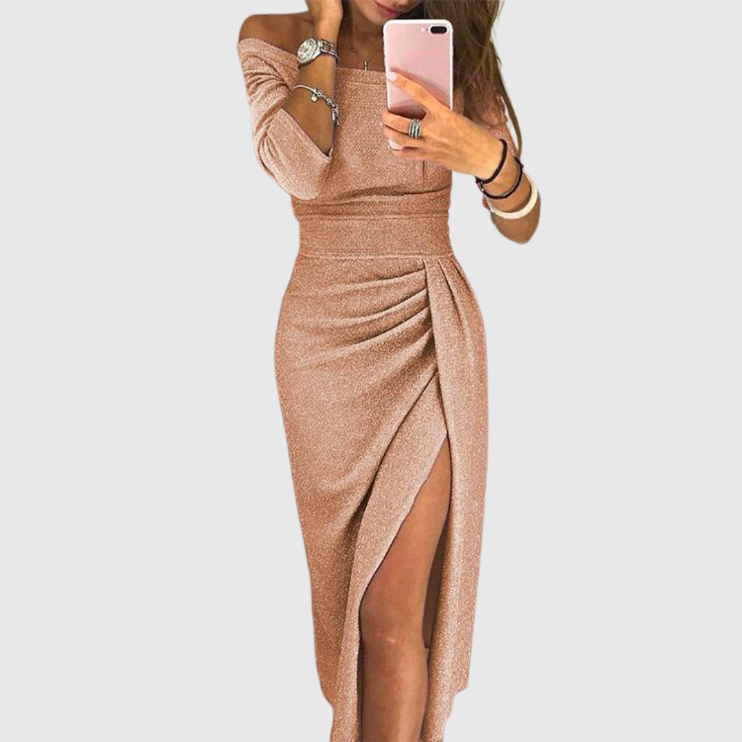 Sara | Vestido largo halter elegante con una caída fluida y refinada ( pulsera gratis ✅)