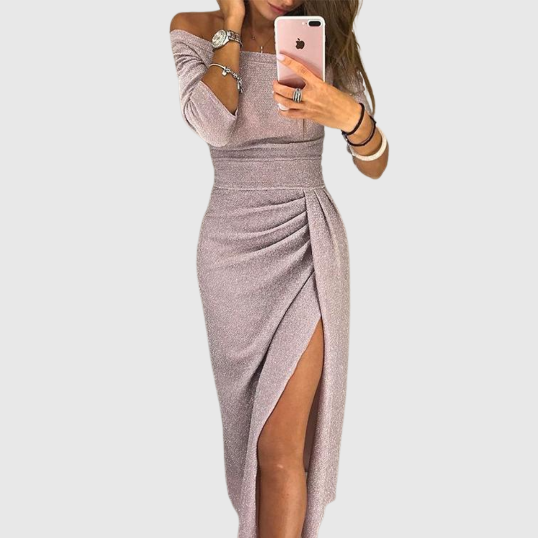 Sara | Vestido largo halter elegante con una caída fluida y refinada ( pulsera gratis ✅)