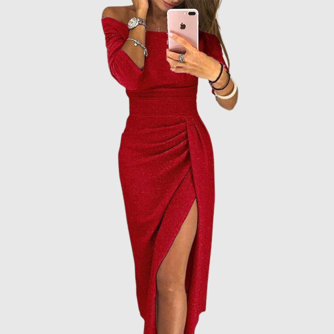 Sara | Vestido largo halter elegante con una caída fluida y refinada ( pulsera gratis ✅)