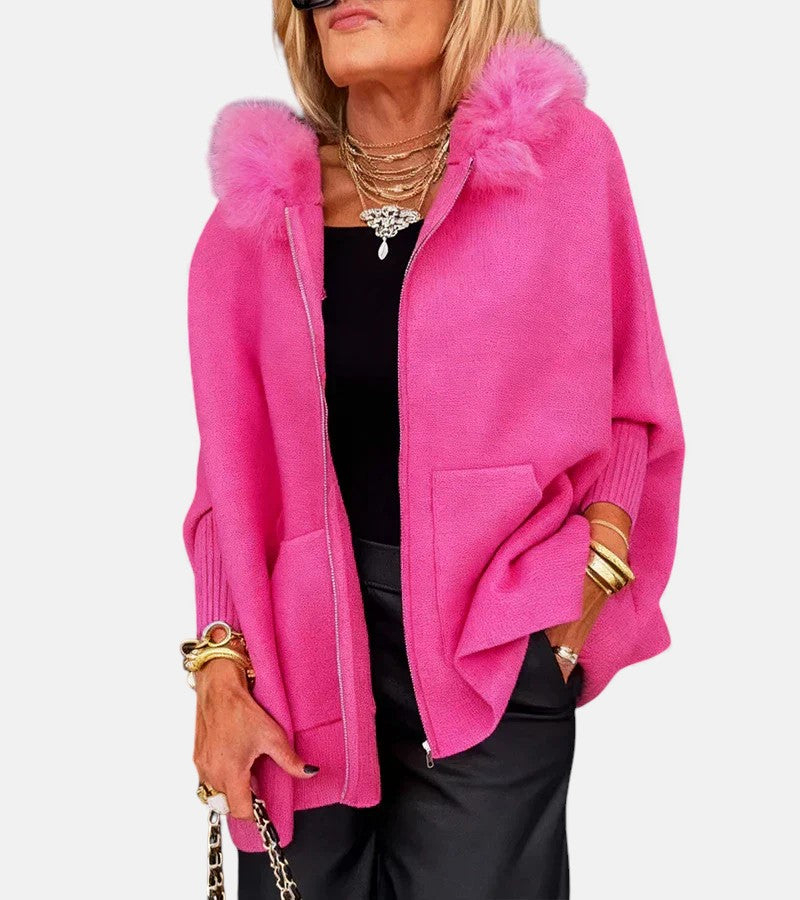 Malena | Abrigo casual con capucha y cuello de pelo