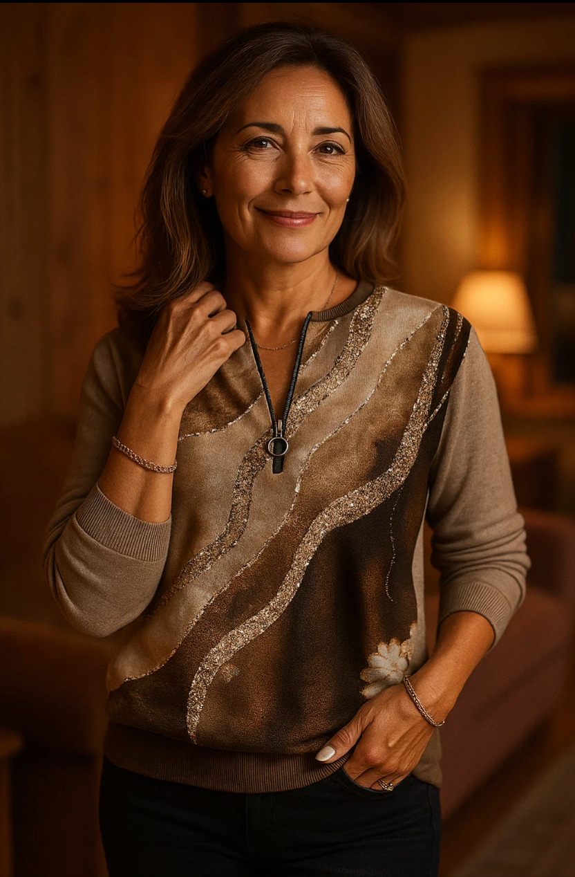 Andrea – Elegante jersey con escote en V y cremallera